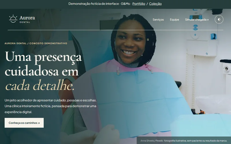 Captura da demonstração fictícia Aurora Dental