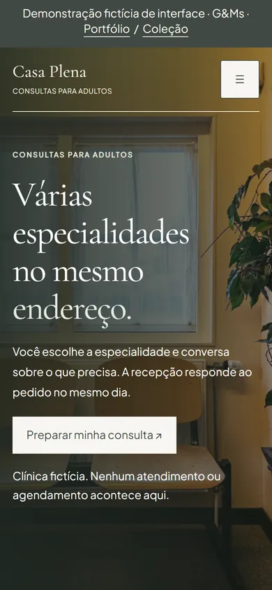 Tela de celular da demonstração fictícia Casa Plena