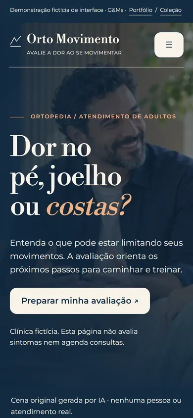 Tela de celular da demonstração fictícia Orto Movimento